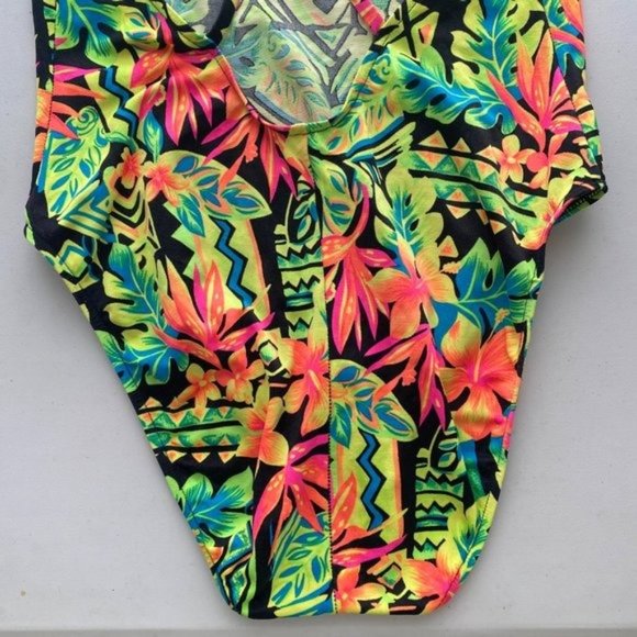 Vintage 90s? Carabella Neon Retro Floral One Piece Swim Suit - Picture 7 of 10
